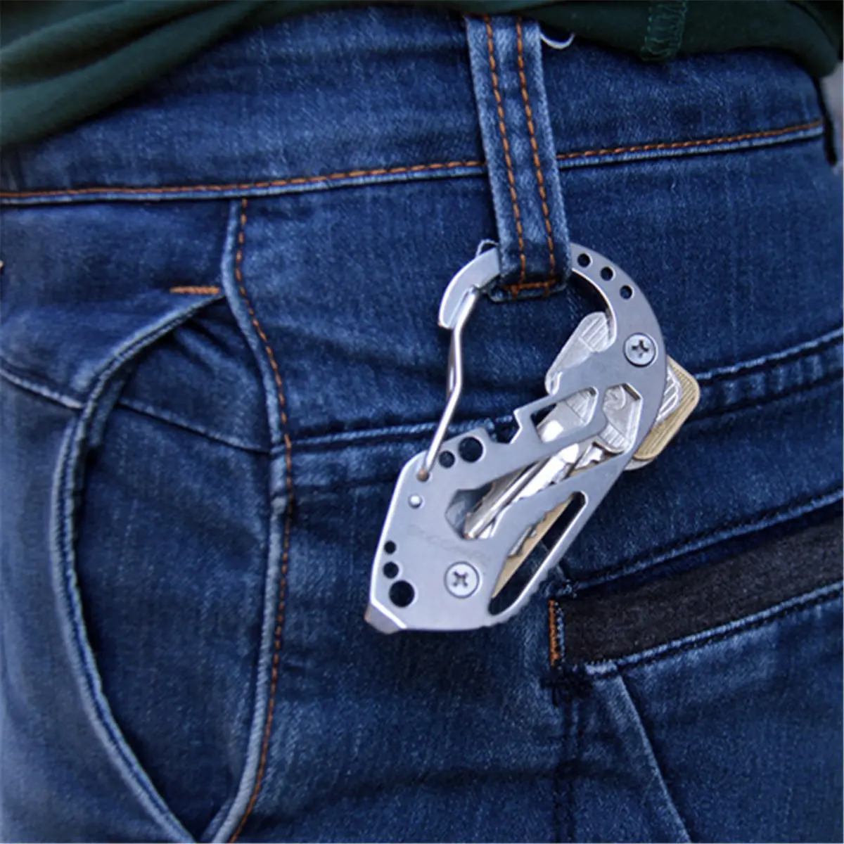 Multifunctional Tool - Stainless Steel Carabiner Wrench Key Holder EDC Outdoor Tool - Image 4