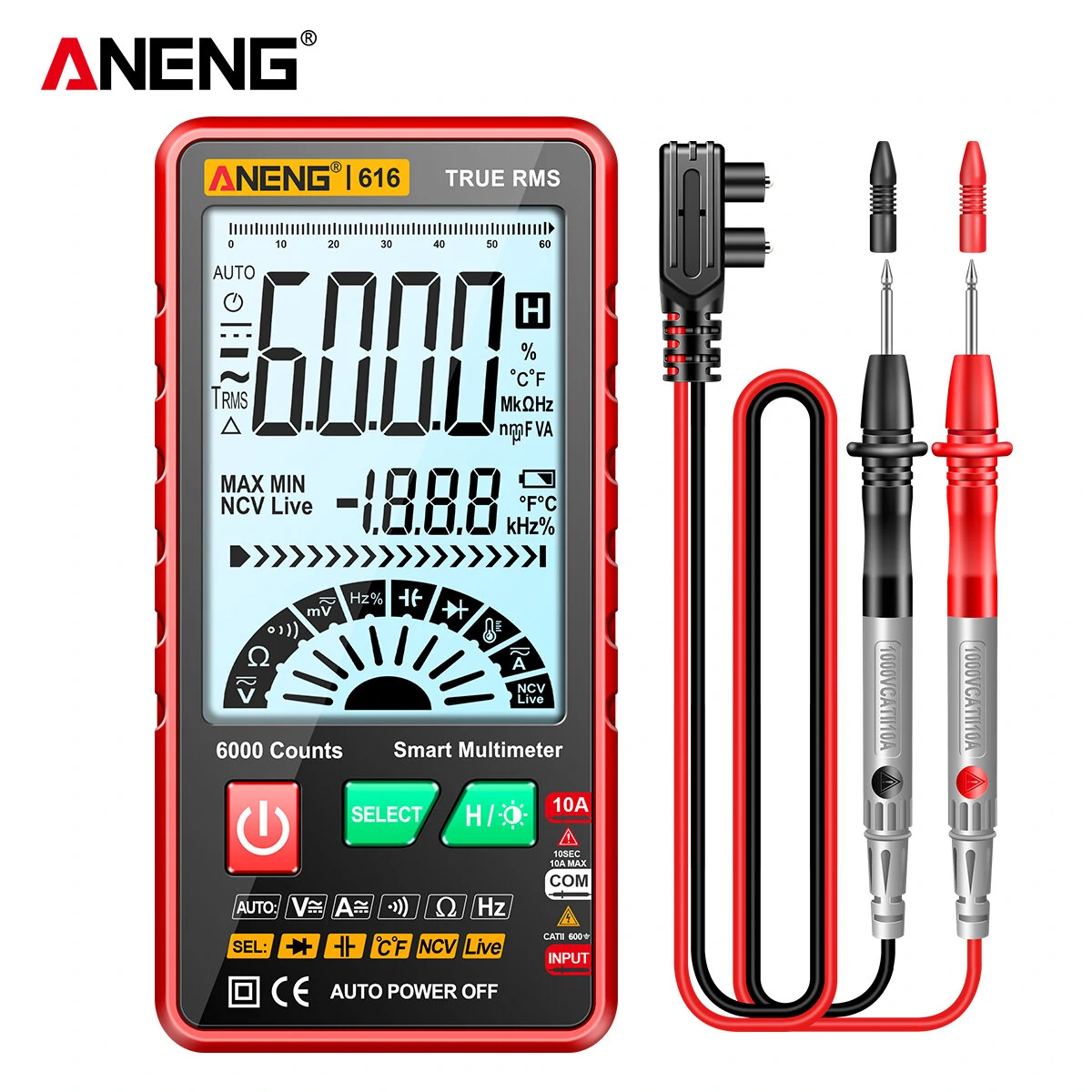 ANENG 616 Digital Multimeter - 6000 Counts Large Backlit Screen | AC DC Voltage Current Tester - Image 2