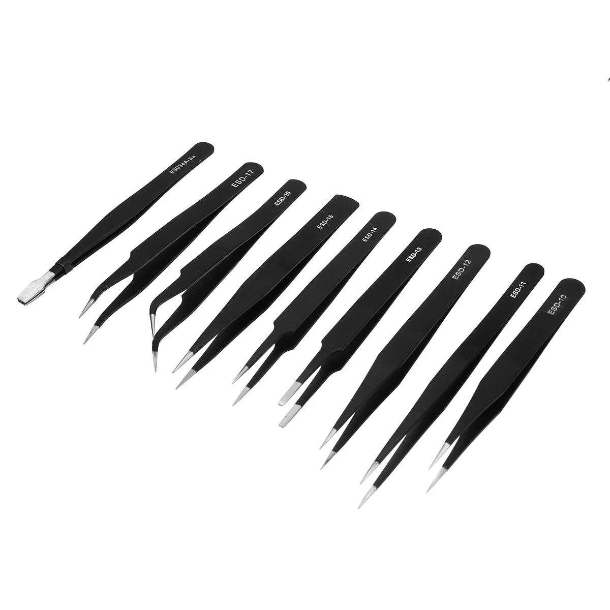 Precision Tweezers Kit - 9Pcs Curved & Straight Steel Tips for Soldering - Image 2