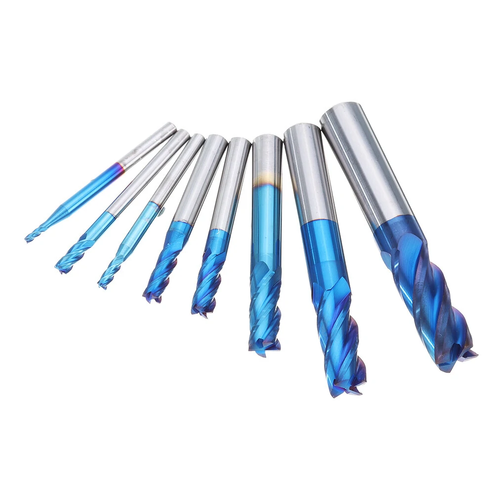Drillpro 8Pcs Carbide End Mill Set | 4 Flutes 2-12mm | Naco Blue HRC50 - Image 4