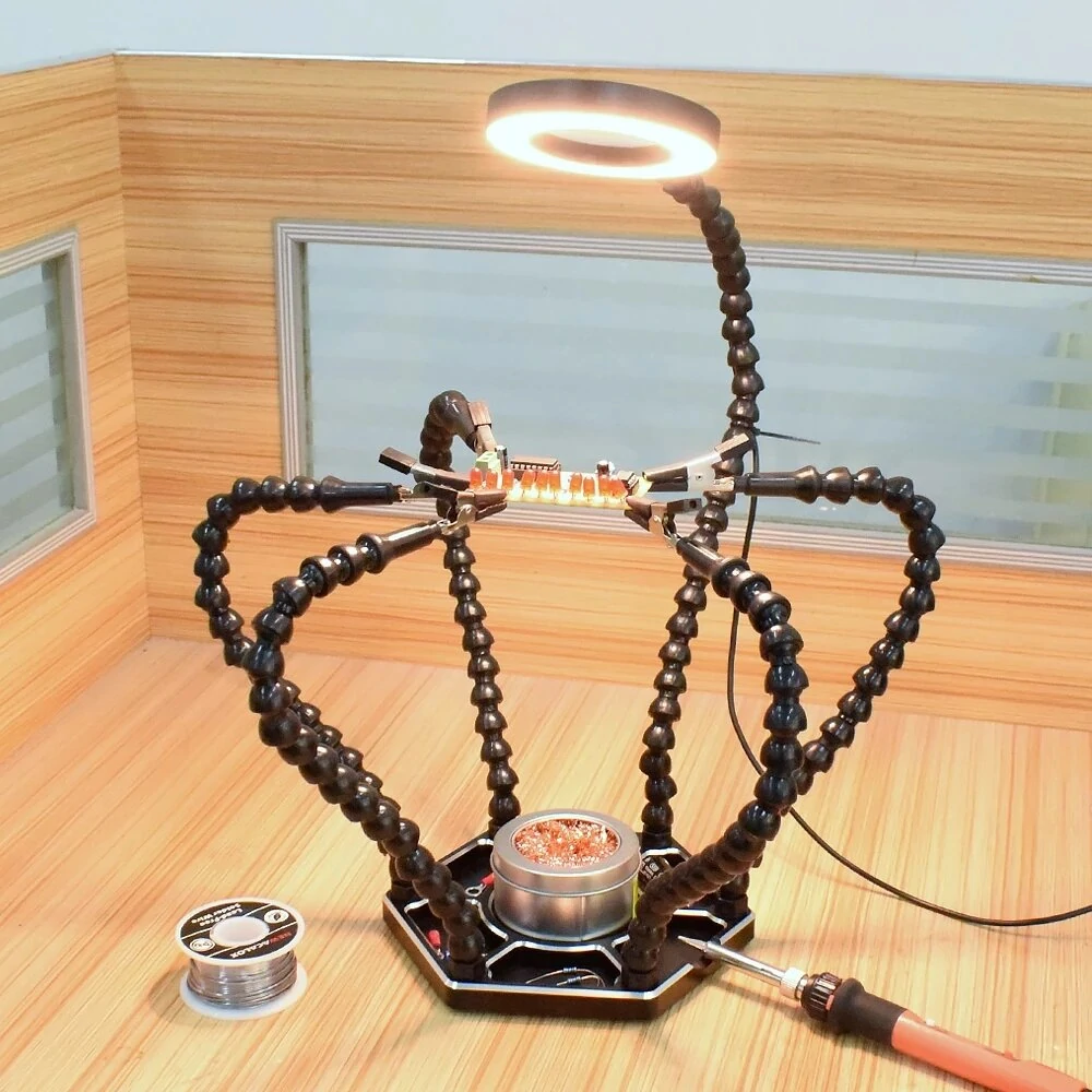 Desk Clip Magnifier with LED Light | 3X Magnifier & 6 Flexible Arms | PCB Soldering Tool - Image 5