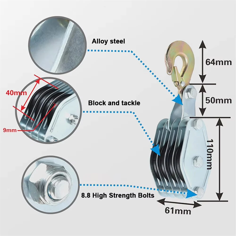 270 Degree Rotatable Rope Pulley Block | Zinc Alloy Hook & Heavy Duty Polyethylene Rope | Manual Lifting Hoist - Image 5