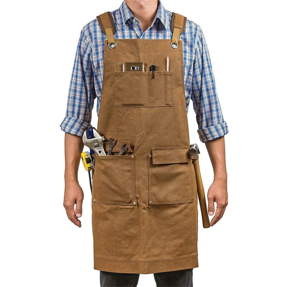 Extra Large Canvas Work Apron - Thick Protective for Woodworkers & Gardeners | Black/Camel - Image 2