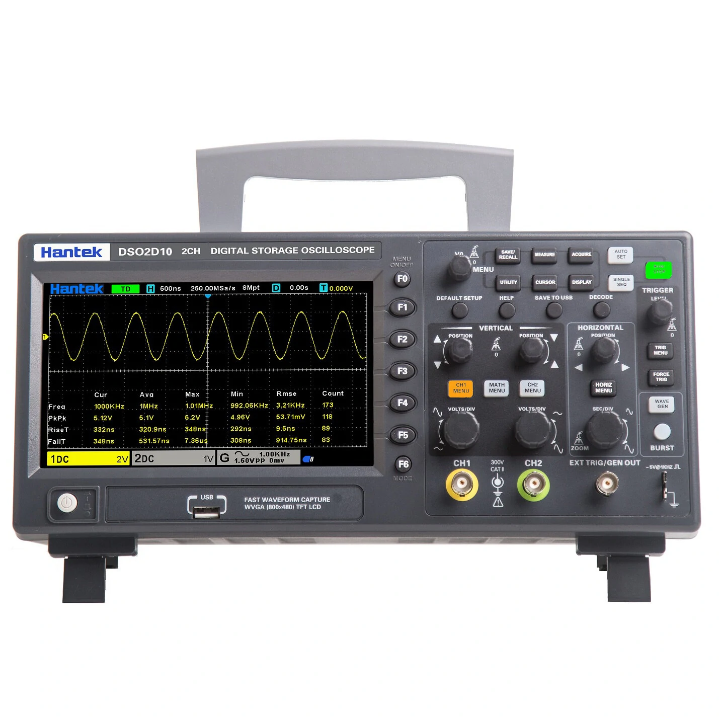 Hantek DSO2D10 Oscilloscope - 100MHz 2CH+1CH | 1GS/s Sampling & AWG Signal Source - Image 3