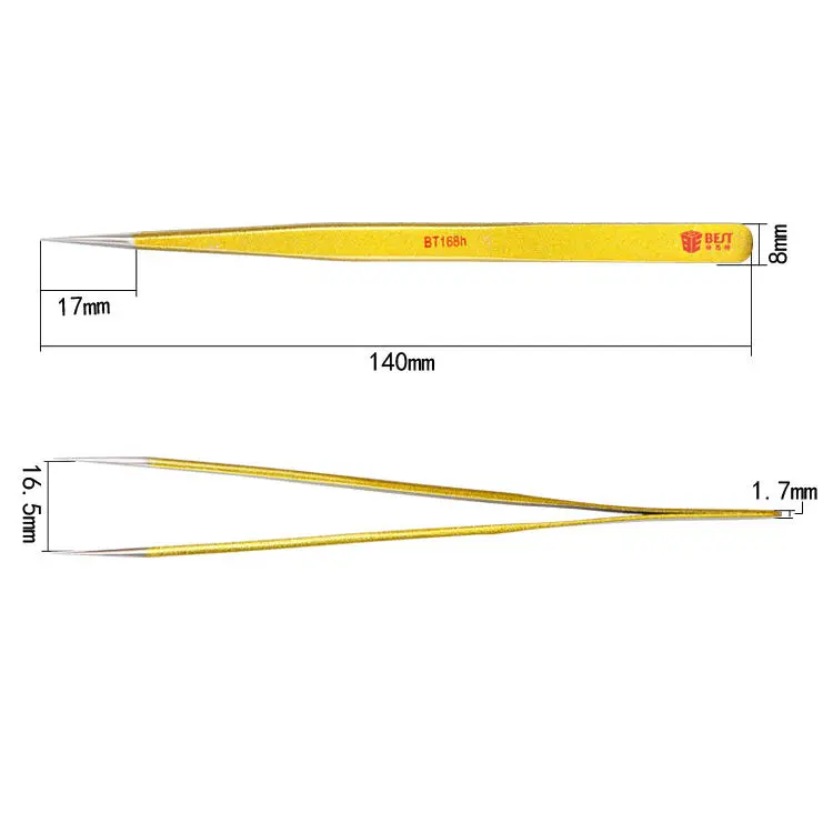 BST-168H Gold-plated Stainless Steel Eyelash Extension Tweezer | Pointed Tip - Image 5