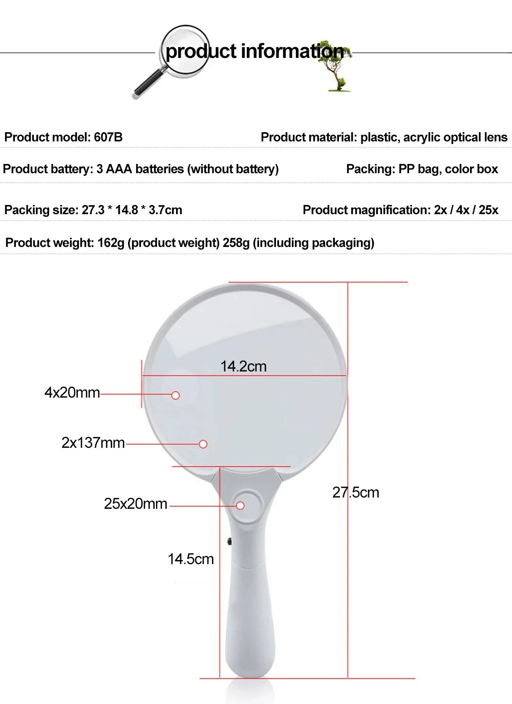 Large Handheld Magnifier with 3 LED Lights - 2X 4X 25X Lens for Reading & Repair - Image 3