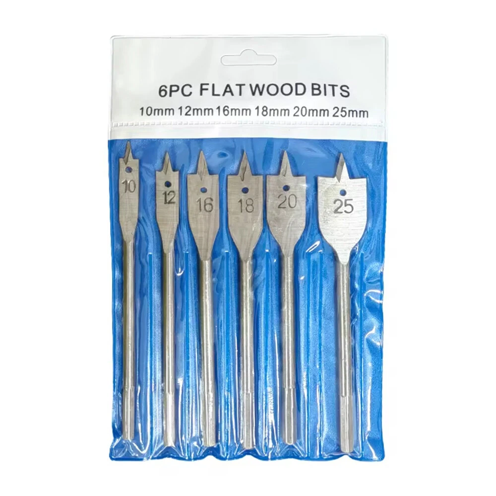 6PCS Three-Pointed Flat Drill Bit Set - High Carbon Steel HRC50 - Woodworking Tool - Image 2