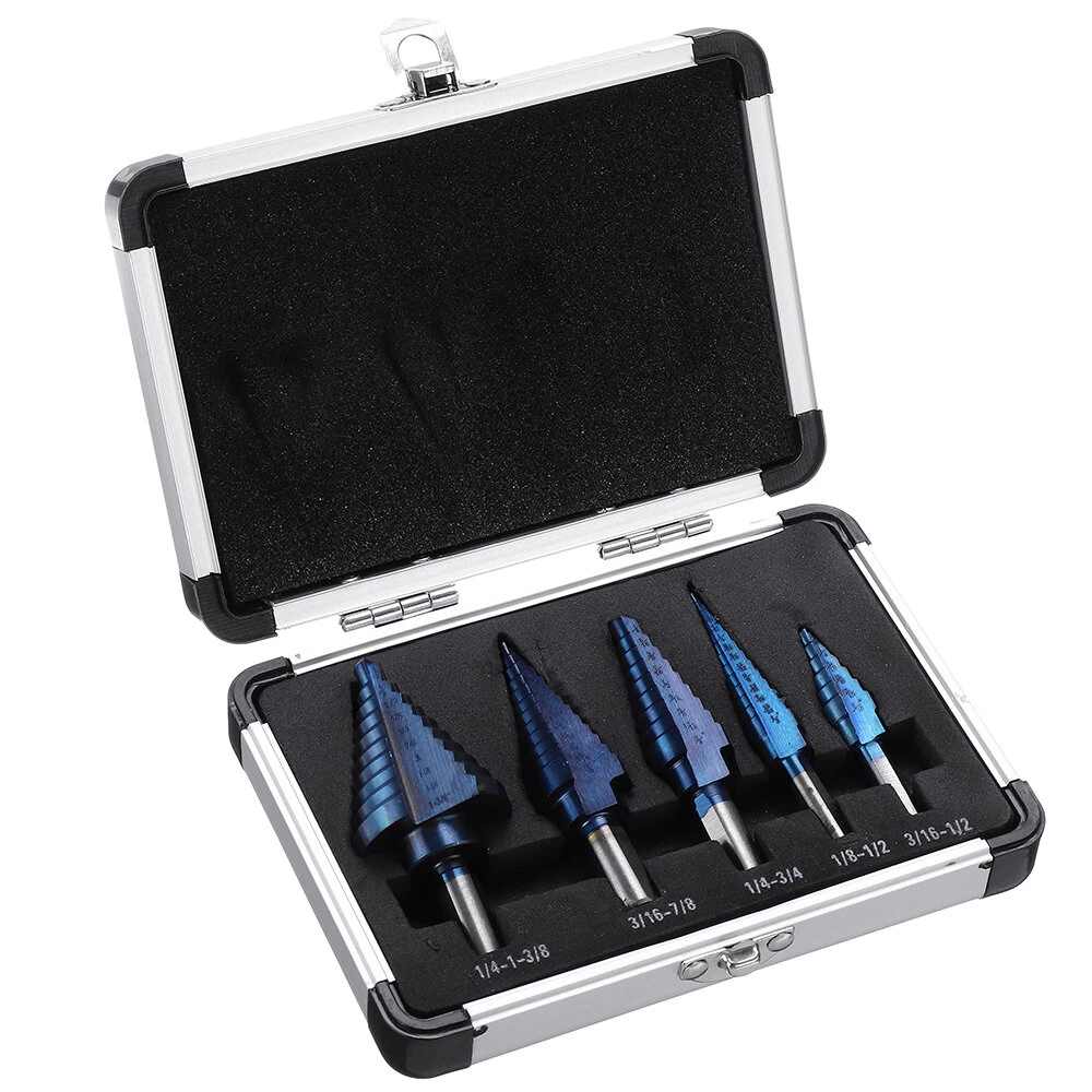 Drillpro 5pcs HSS Step Drill Bit Set - Blue Nano Coating | 1/8 to 1-3/8 Inch | 50 Sizes with Case - Image 3