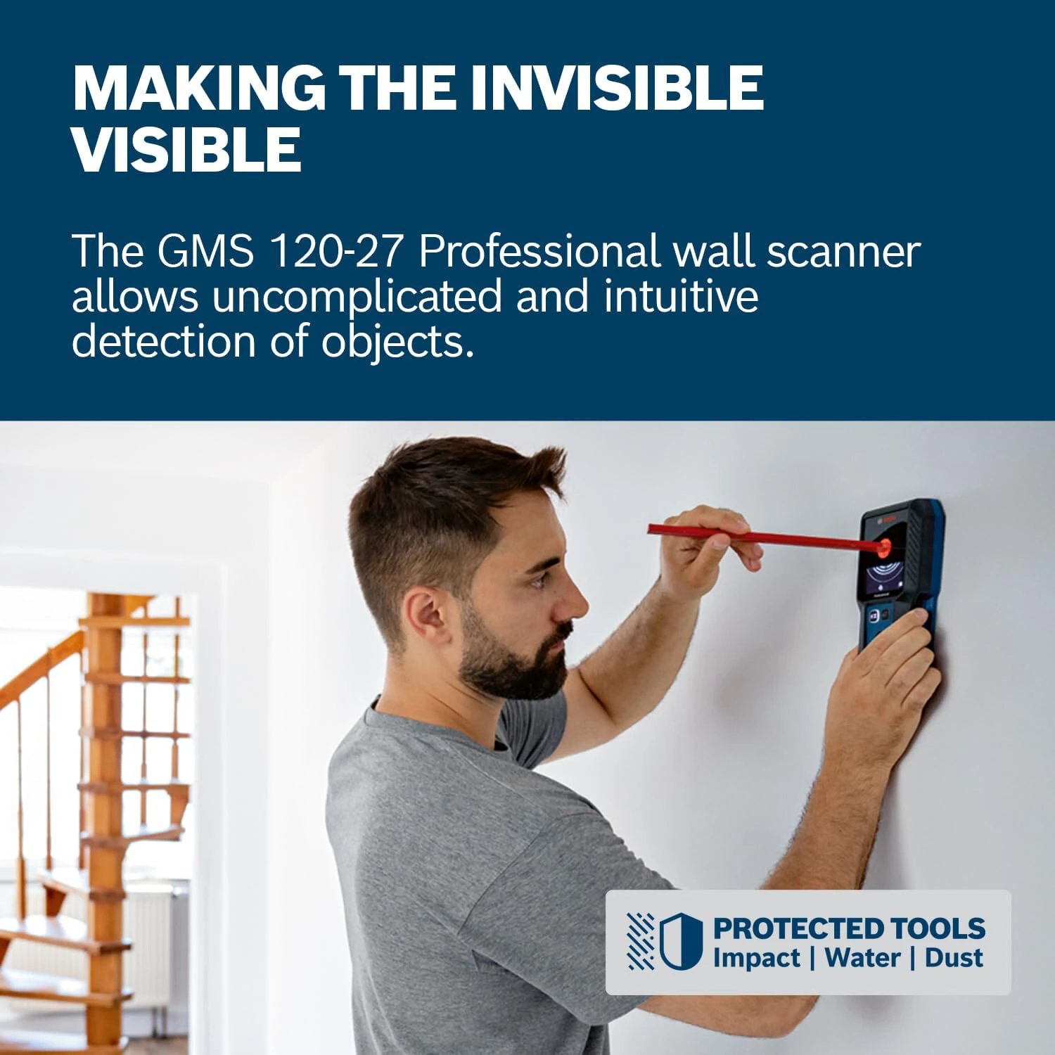 GMS120-27 Professional Wall Scanner | 4-inch Metal Tester & Stud Finder | IP54 - Image 5
