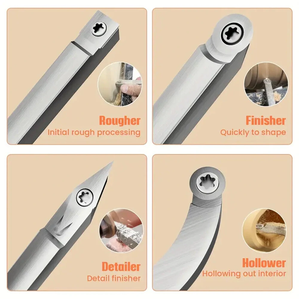 Carbide Wood Lathe Tool Set - 11mm Square, 12mm Round, 30x10mm Diamond Blades with Holder - Image 3