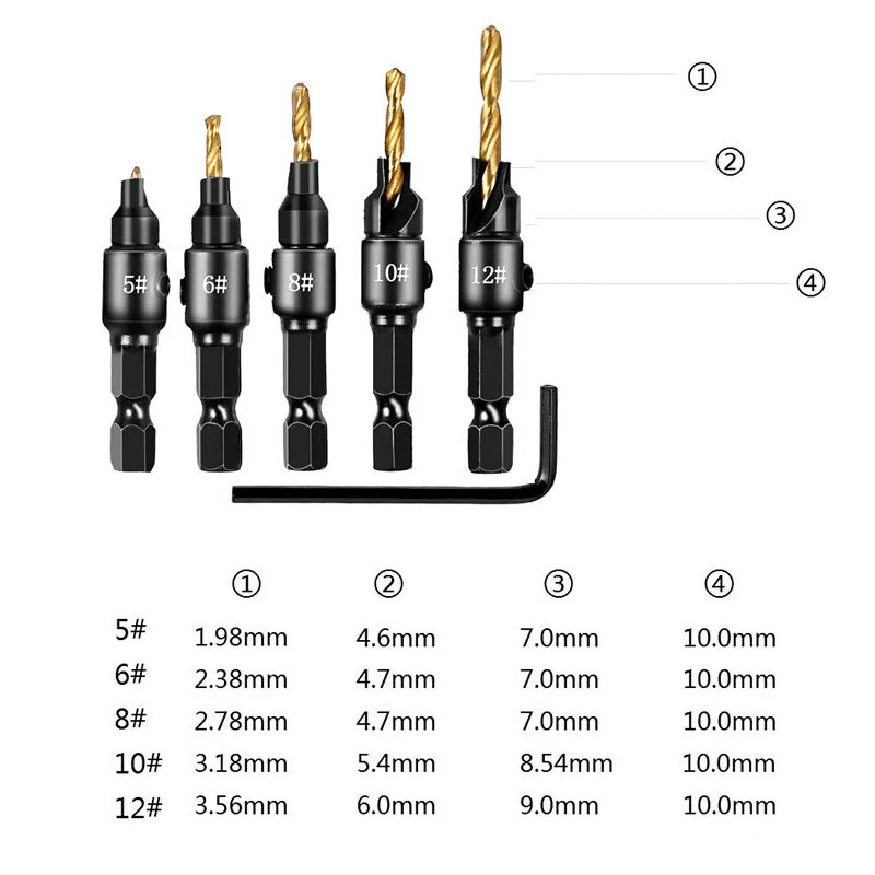 14pcs Wood Plug Cutter Drill Bit Set - Straight & Tapered - 5/8 1/2 3/8 1/4 - Image 4