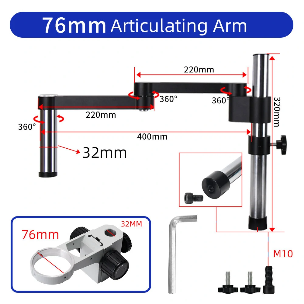 HAYEAR Microscope Articulating Arm Bracket - 76mm 50mm Clamp Holder for Stereo Scope & Camera - Image 4