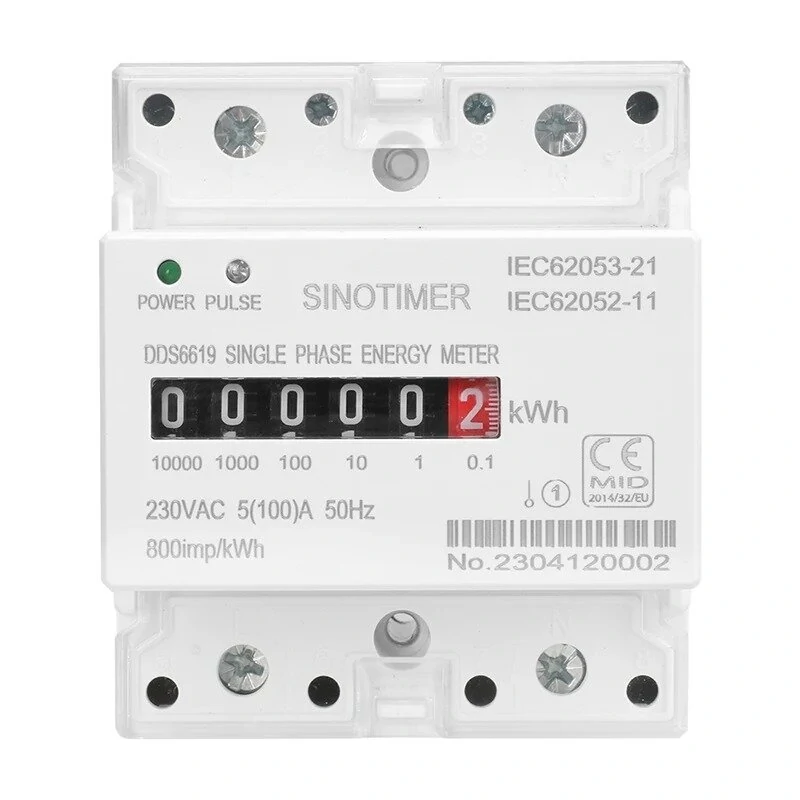 SINOTIMER Din Rail Energy Meter - 220V 100A kWh Counter | Analog Electricity Wattmeter - Image 2