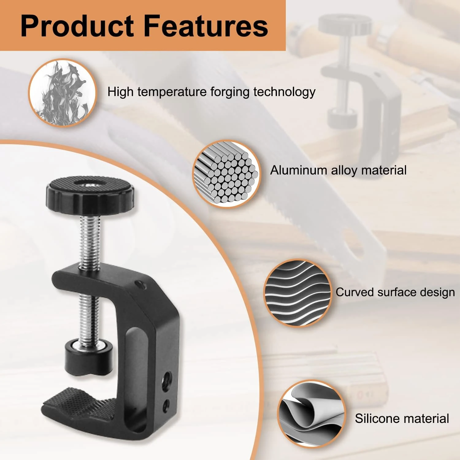 Universal C Clamp - Adjustable Aluminum Alloy Desk Mount | 1/4 & 3/8 Thread Holes for Monitor & Camera - Image 2