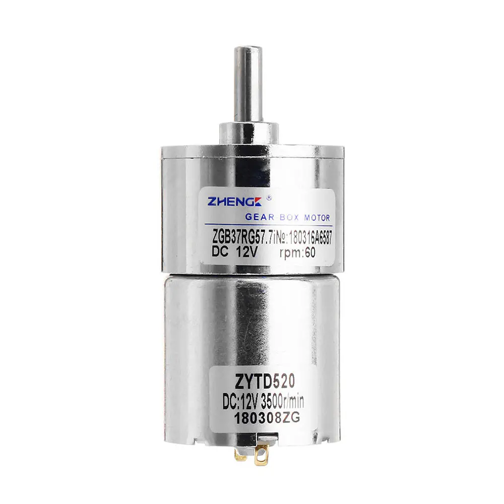 Zhengke ZGB37RG 12V DC Gear Motor - 60 RPM 37mm Eccentric Shaft Output - Image 3