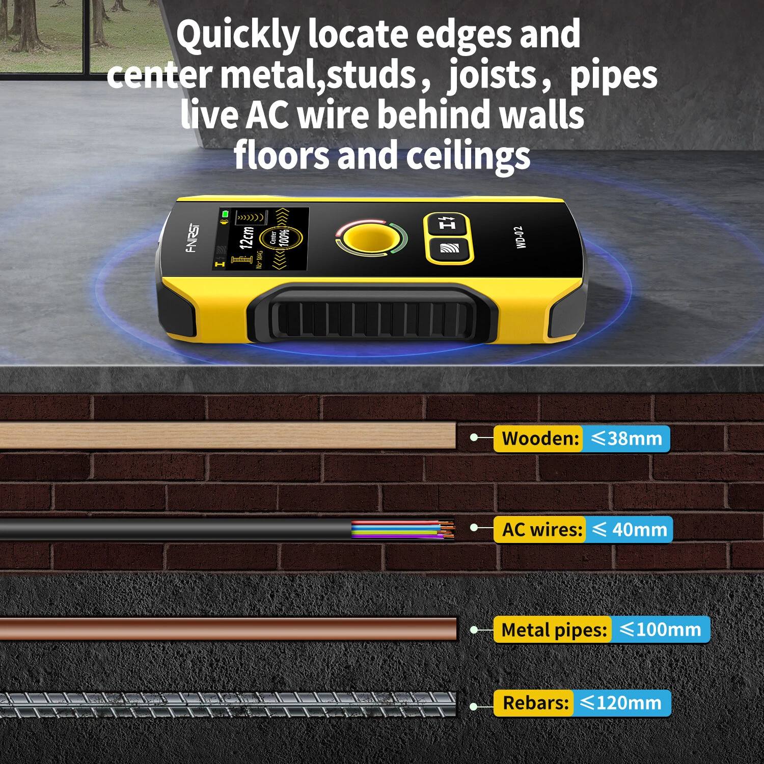 FNIRSI WD-02 Metal Detector - Wall Scanner for Wood Wires Pipes & Rebars - Image 3