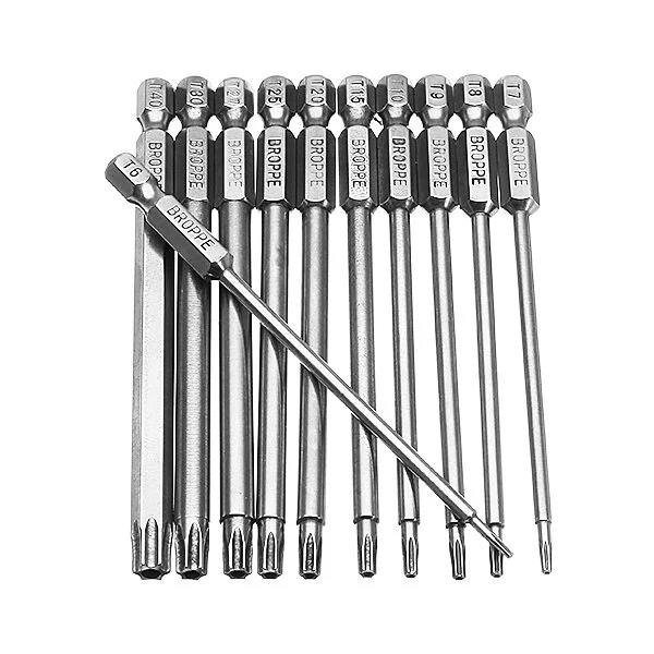 Broppe 11pcs T6-T40 Torx Screwdriver Bits - 1/4 Inch Hex Shank 100mm - Image 2
