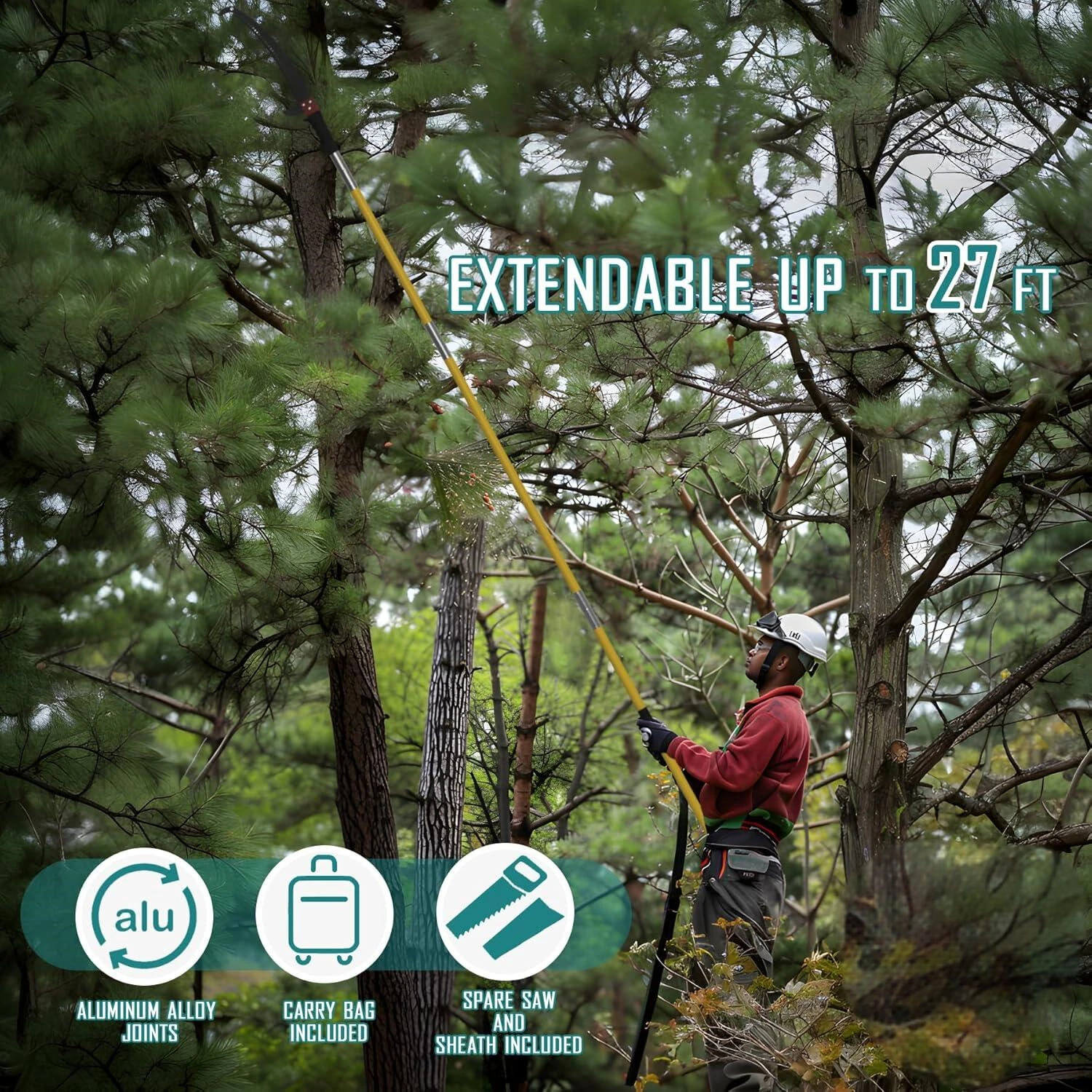 Extendable Tree Pruner | 7.3-27 ft Fiberglass Pole Saw | Alloy Steel Blade & Carry Bag - Image 5