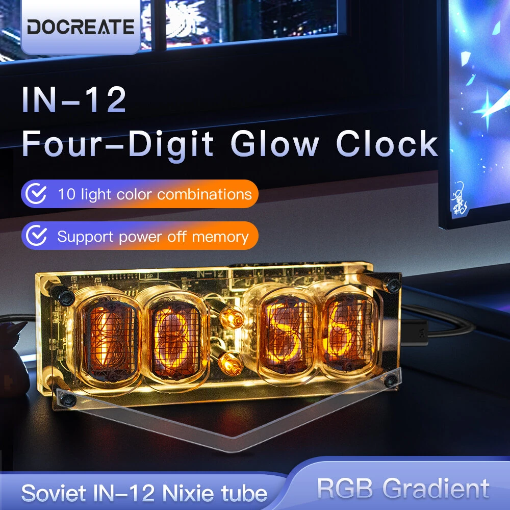 IN-12 Glowing Clock - 4-bit Retro LED Display with 4 Dials | Desktop Accessories - Image 2