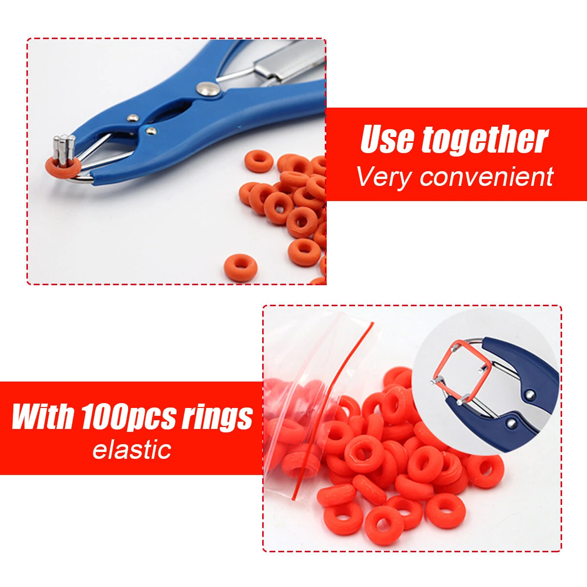 Elastrator Castration Pliers for Dogs Pigs Livestock - Tail Docking Tool +100 Bands - Image 5