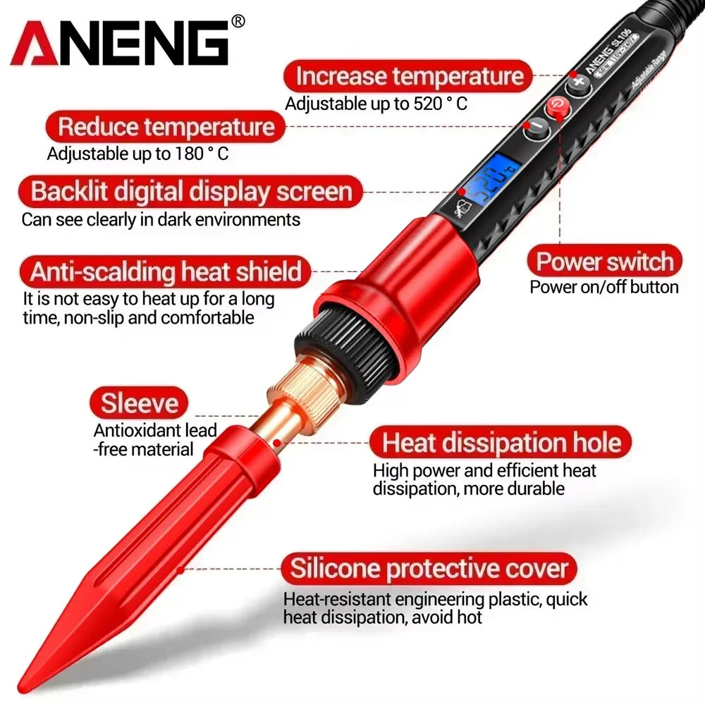 ANENG SL106 60W Digital Soldering Iron - Adjustable 180°-520°C | Ceramic Heater - Image 3