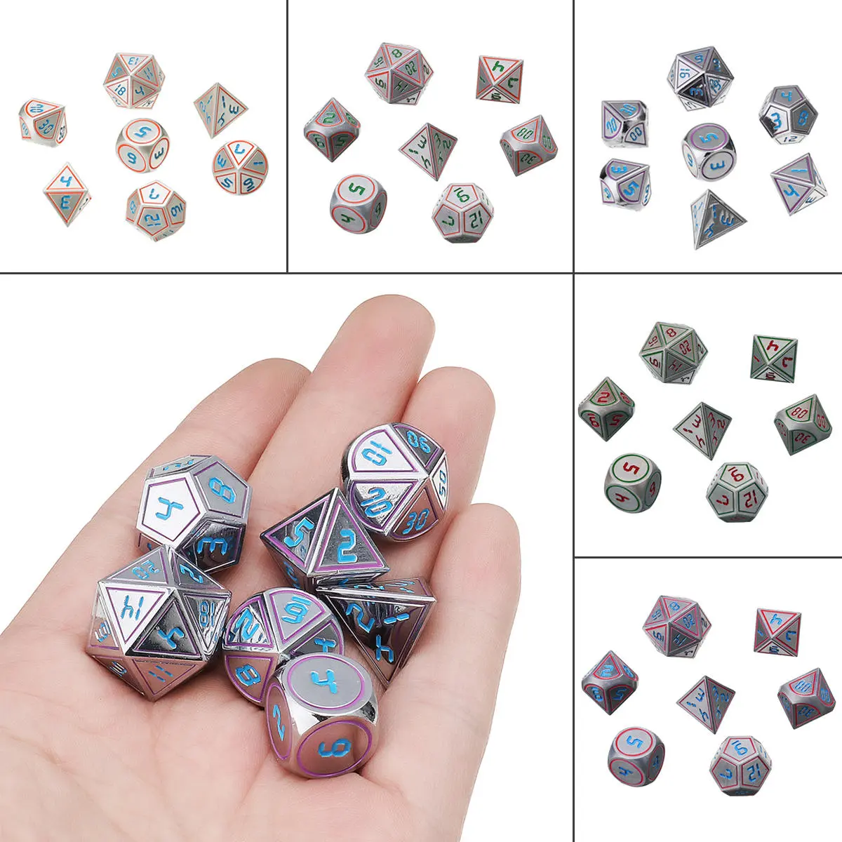 7Pcs Double Color Metal Polyhedral Dice Set | For DnD TTRPG & Children's Number Education - Image 2