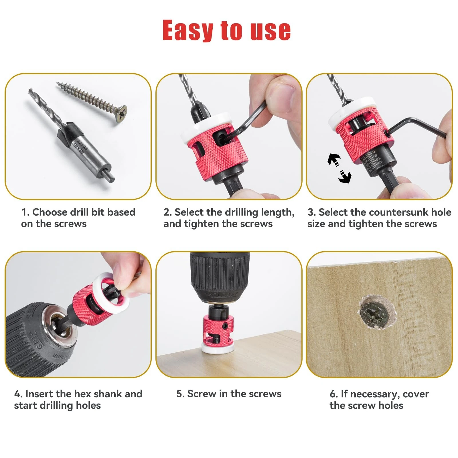 5PCS 1/4 Inch Hex Shank Countersink Drill Bit Set | Low Friction Stop for Wood, Plastic, MDF - Image 5