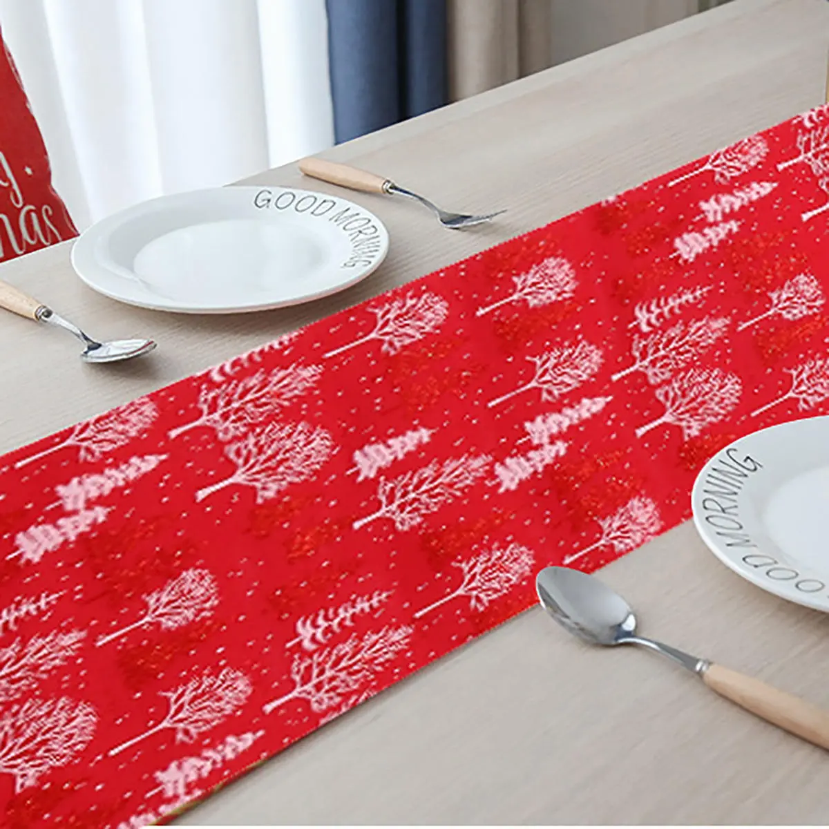 Christmas Tree Table Flag Tablecloth - Polyester XMAS Decorations - Image 5
