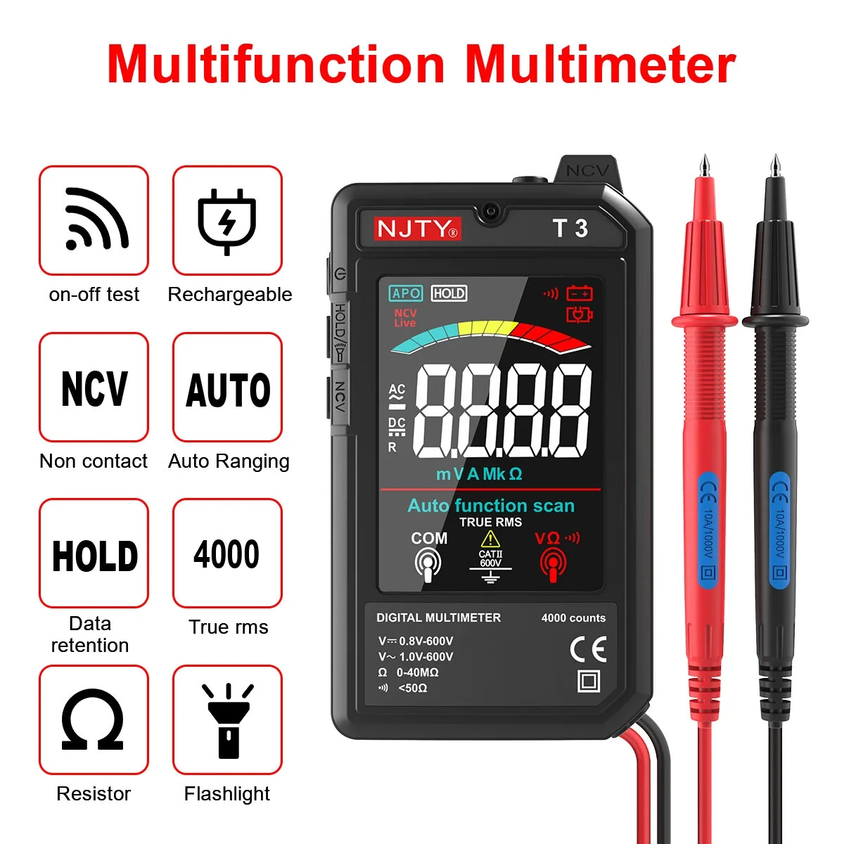 Smart T3 Digital Multimeter | 4000 Count True RMS, Type-C Rechargeable - Image 3