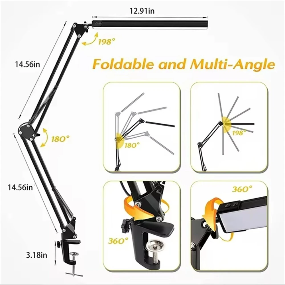10W LED Desk Lamp with Clamp - Dimmable, 3 Color Modes, Eye-Care Light for Office - Image 5