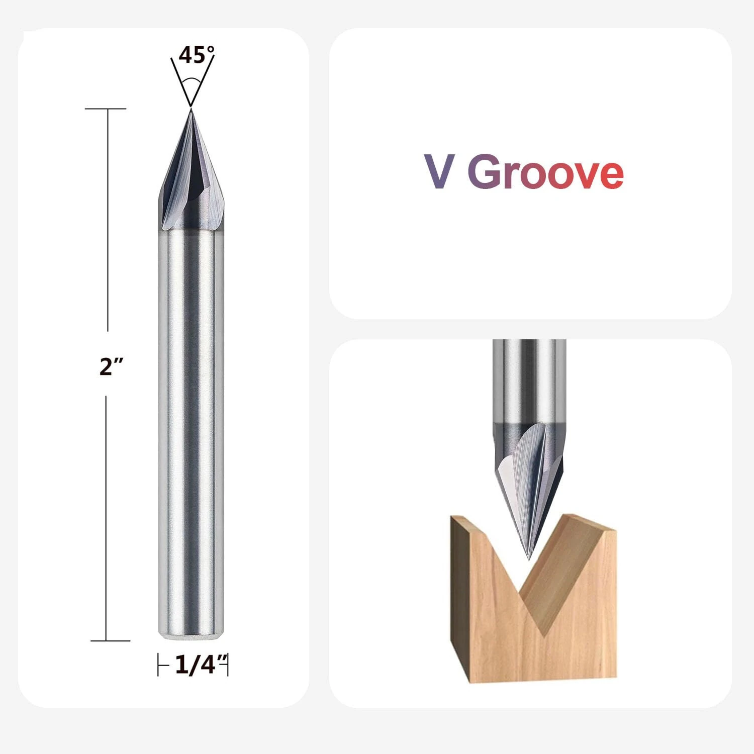 Carbide Chamfer End Mill Router Bit | 1/4 Inch Shank 4 Flute TiAlN Coated | 45 60 90 Degree V Groove for Wood Metal CNC - Image 2