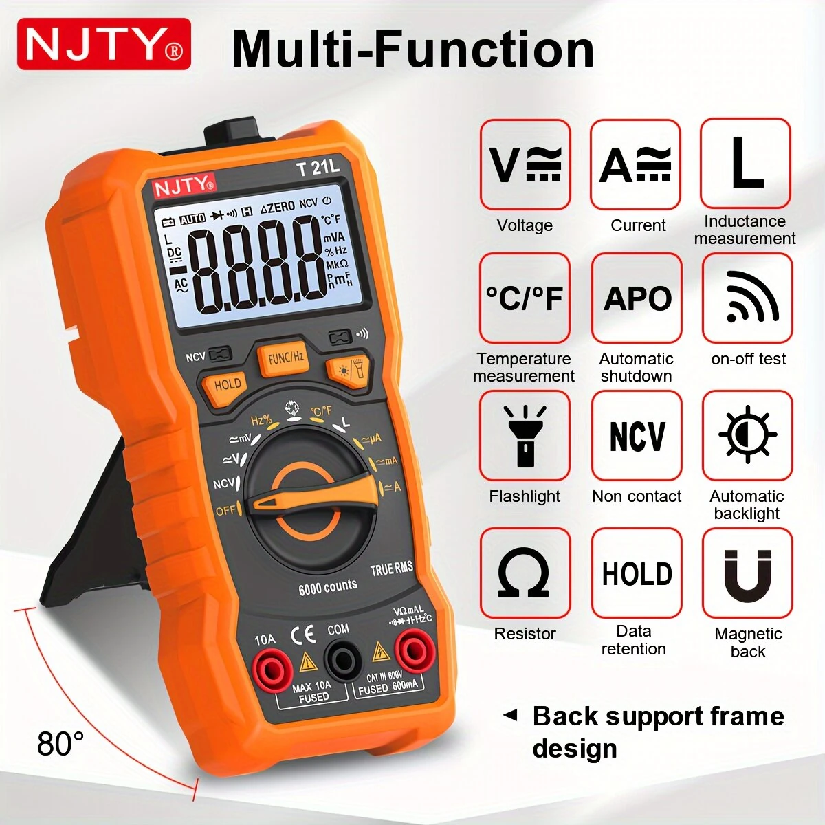 NJTY T21D T21L True RMS Multimeter - 6000 Counts Auto-Ranging | AC/DC Voltage Current - Image 3
