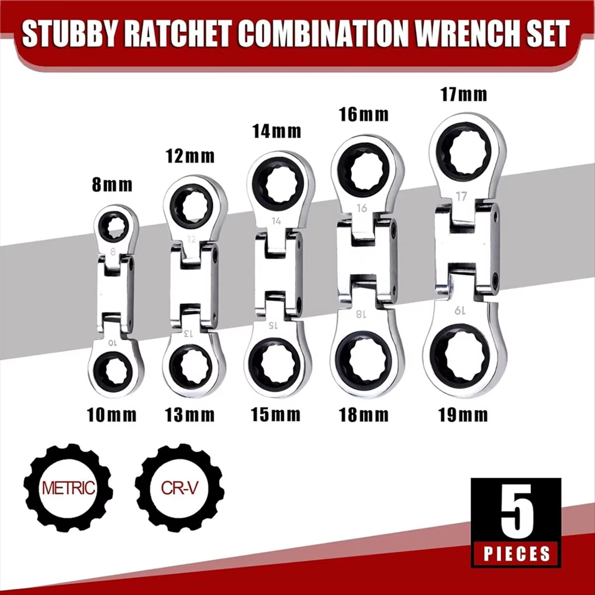 Craftsman 5-Piece Flex-Head Stubby Ratcheting Wrench Set | Double Box End - Image 2