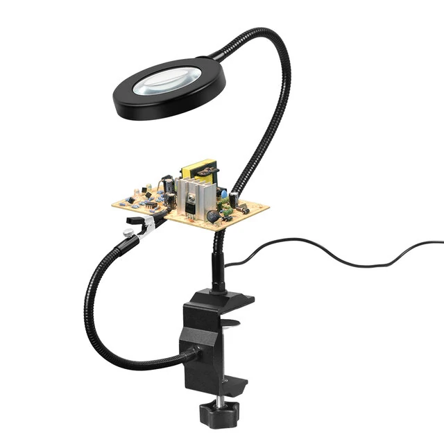 LED Soldering Helping Hand - 3X Magnifier with 2 Flexible Arms & USB Light | Table Clamp Station - Image 5