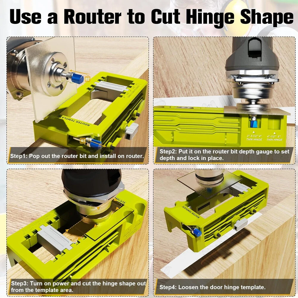 Door Hinge Mortiser Kit - Router Template for 3-5in Hinges | Adjustable Depth - Image 5