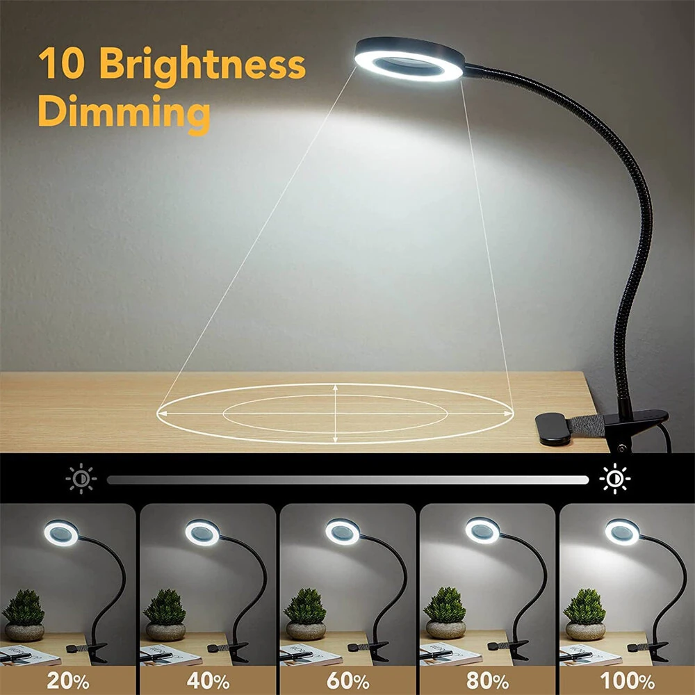 5X LED Magnifying Lamp | Clip-On USB Desk Light, Adjustable Brightness & Color - Image 3