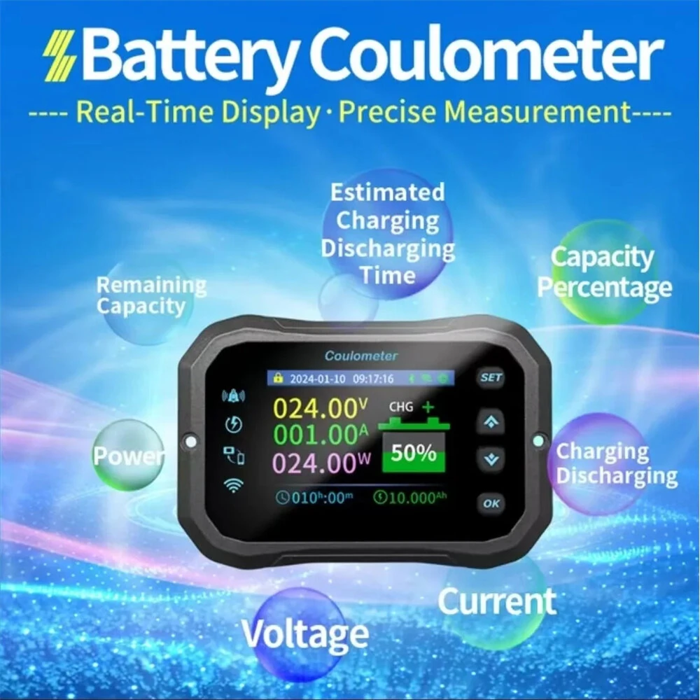 KM105F WiFi Remote RV Coulomb Meter | 10-100V DC 50A | Lead-acid & Lithium Battery Voltage Current Tester - Image 2