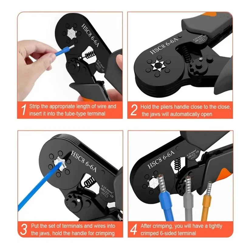 Hexagonal Self-Adjustable Ratchet Crimping Tool Kit | 23-10AWG 0.25-6mm² | with 400-2000pcs Terminals - Image 4