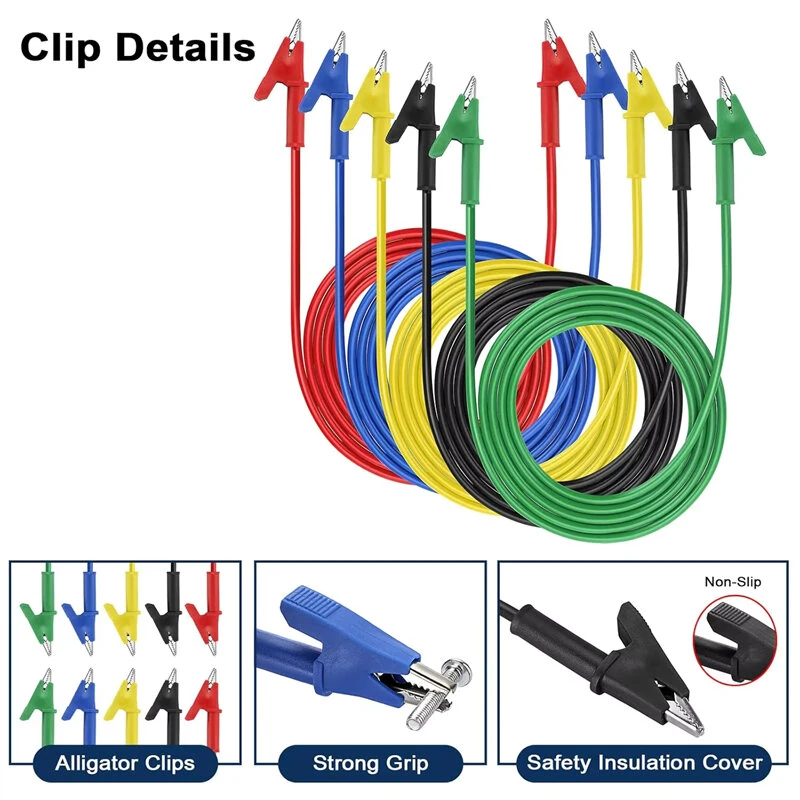 5PCS Alligator Clip Test Leads - Dual Ended Crocodile Clips with Insulated Flexible Copper Wire | Multicolor - Image 2