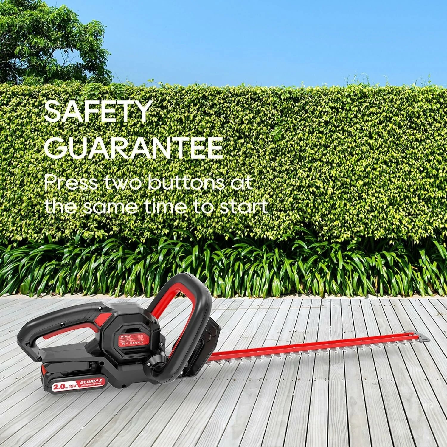 ECOMAX ELG06 18V Cordless Hedge Trimmer - 22 Inch Blade | 2.0AH Battery & Charger - Image 4
