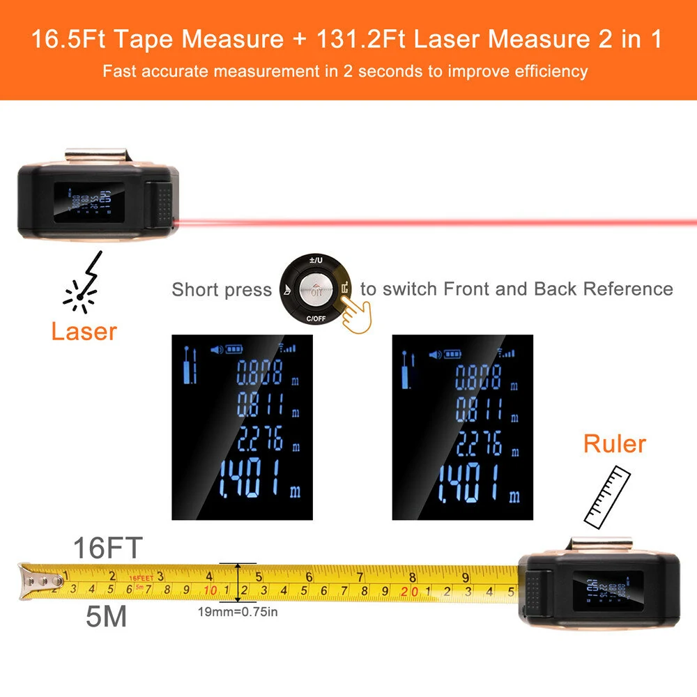 DANIU 40M Laser Measuring Tape | Retractable Ruler & Distance Meter Tool - Image 3