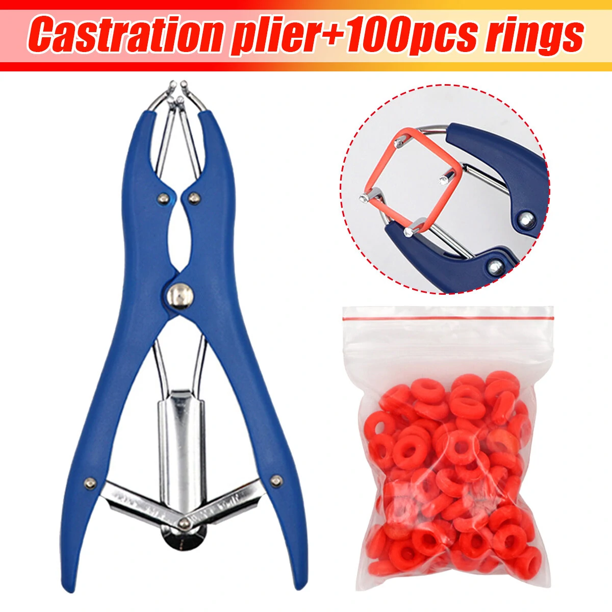 Elastrator Castration Pliers for Dogs Pigs Livestock - Tail Docking Tool +100 Bands - Image 3
