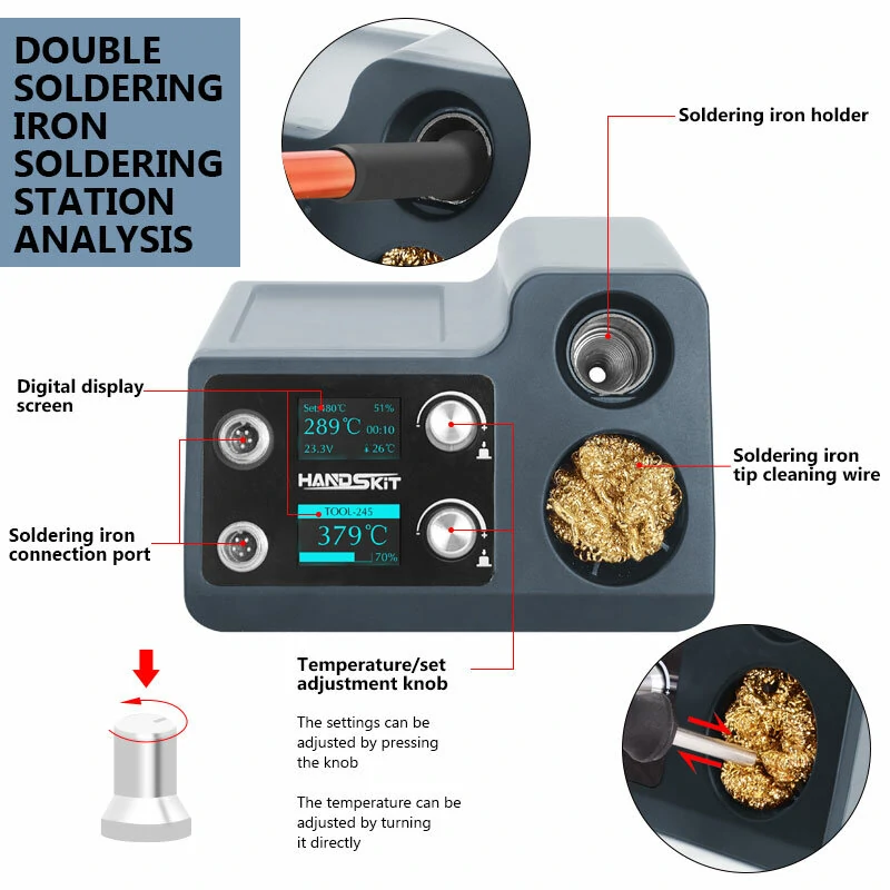 HANDSKIT ST12A 2-in-1 Hot Air Gun & Soldering Station | OLED Digital | Fast Heating - Image 4