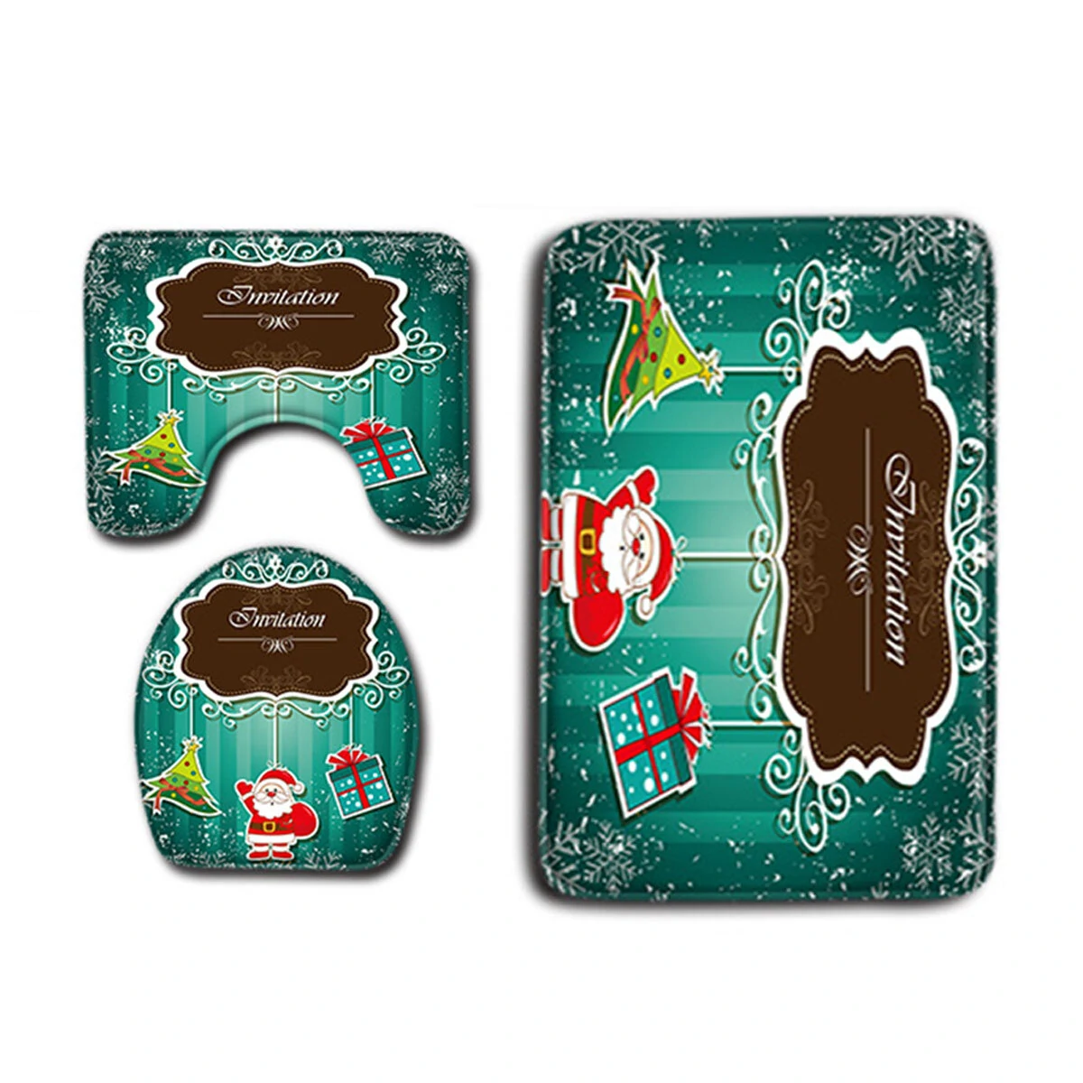 Santa Claus Christmas Shower Curtain Set - Bath Mat & Toilet Lid Cover - Image 2