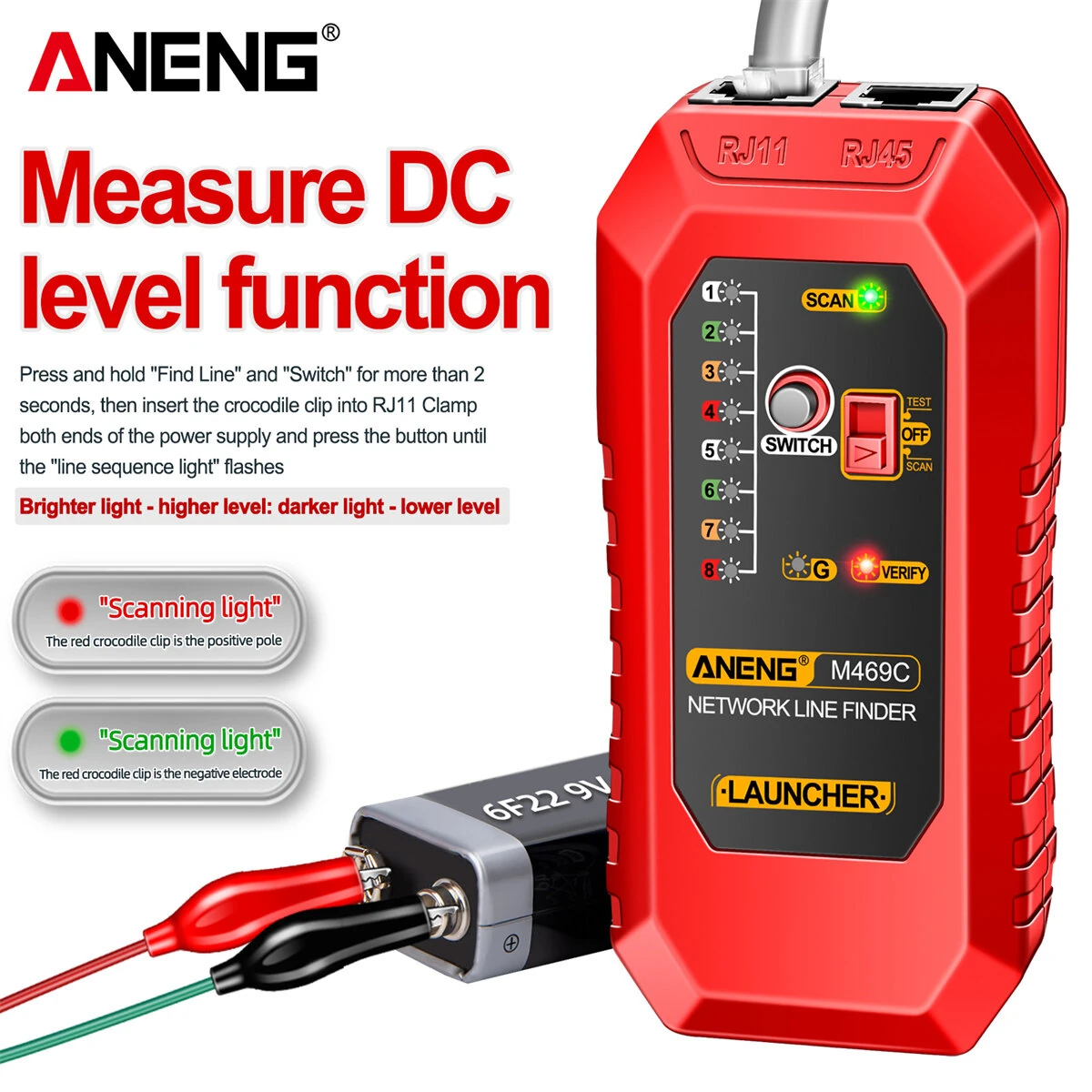 ANENG M469C Network Cable Tester | RJ11 RJ45 Line Finder with Flashlight & Low Voltage Alert - Image 5