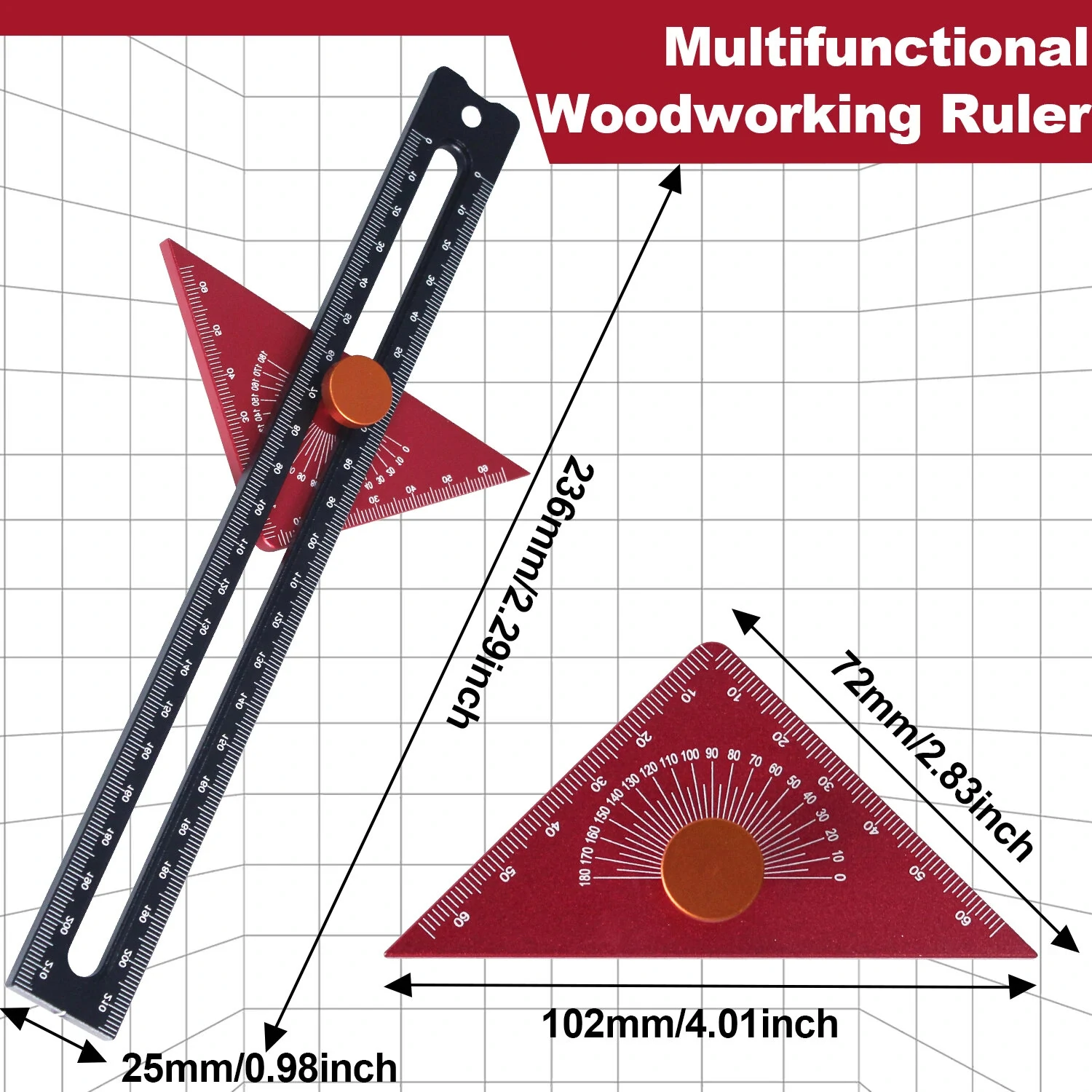 Aluminum T-Square Ruler | 180 Degree Rotating Marking Gauge for Woodworking - Image 5