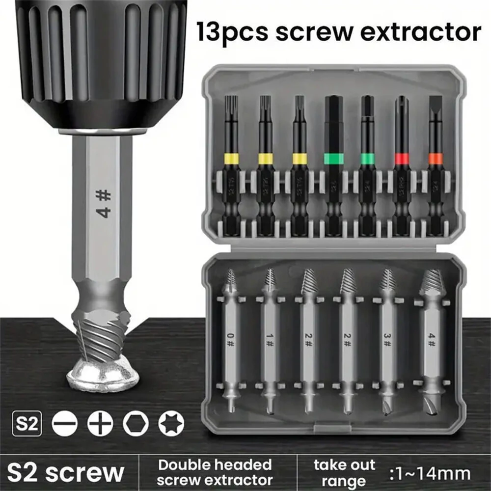 13PCS Screw Extractor Set - Double-Headed Chromium Vanadium Steel - Rust-Proof for Stripped Screws - Image 3