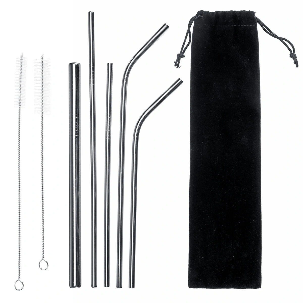 Portable 304 Stainless Steel Straw Set | Reusable Metal Drinking Straws With Brushes & Pouch - Image 2