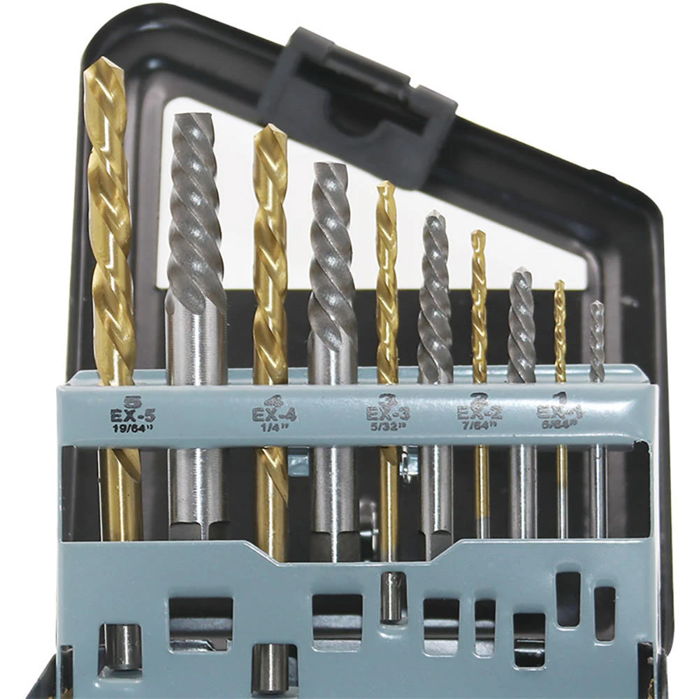Drillpro 10Pcs HSS Screw Extractor Set | EX1-EX5 & Left Hand Drill Bits - Image 5