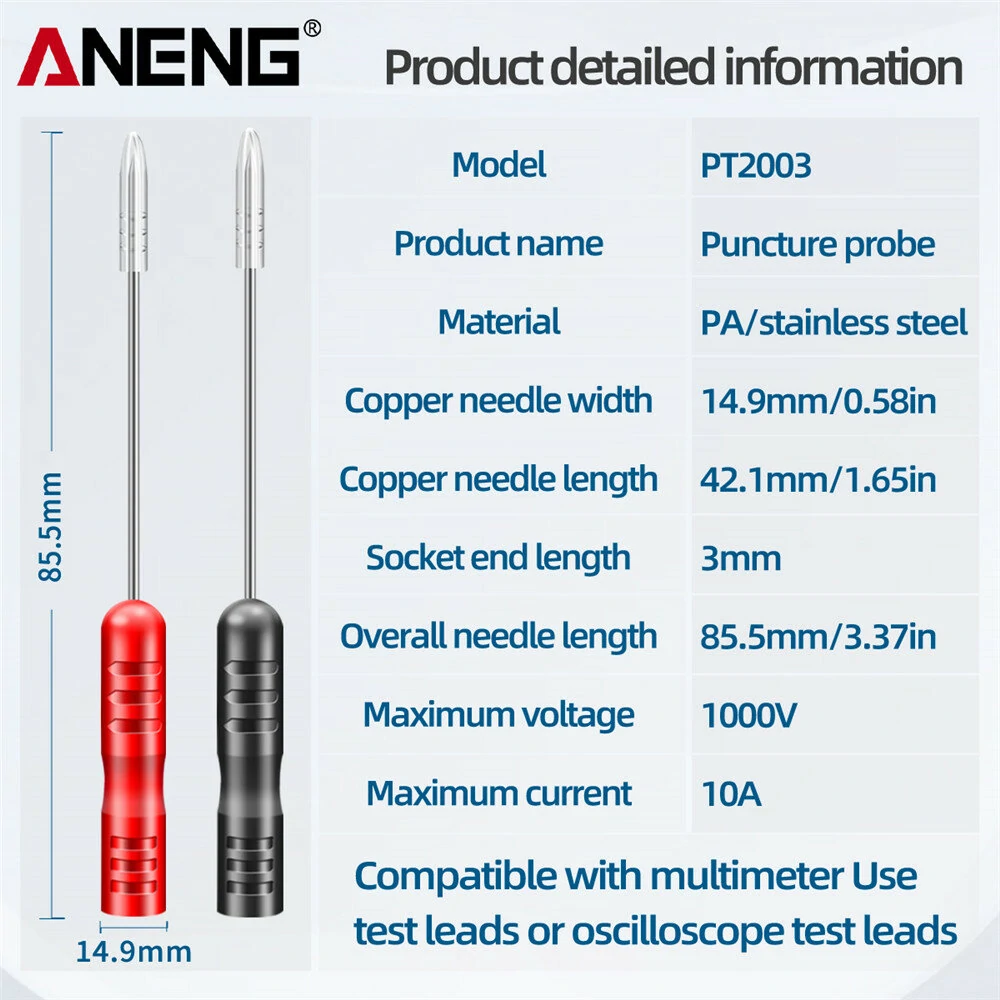 ANENG PT2003 Multimeter Test Leads | 2pcs Piercing Needle Probes 1000V 10A - Image 5